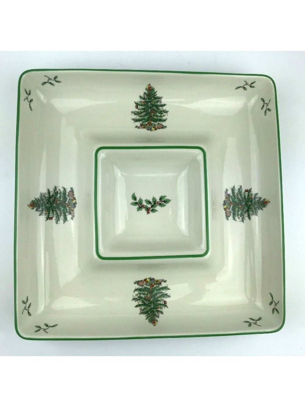 Spode Christmas Tree 12" Square Chip and Dip All In One Serving Tray Platter